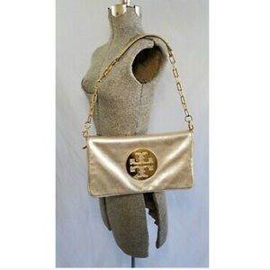 GOLD REVA TORY BURCH  convertible flap clutch